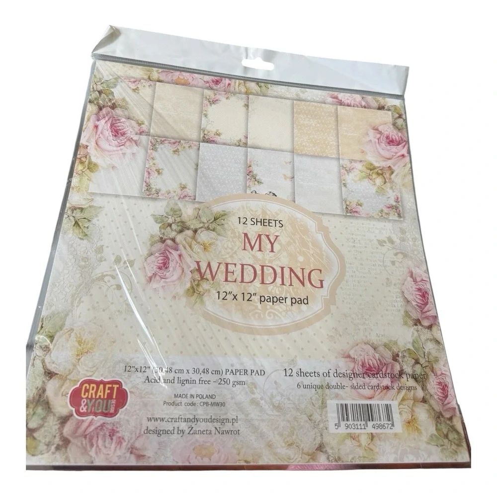 L Craft & You My Wedding 12x12 Scrapbook Paper Pad 12 Sheets Floral Cardstock